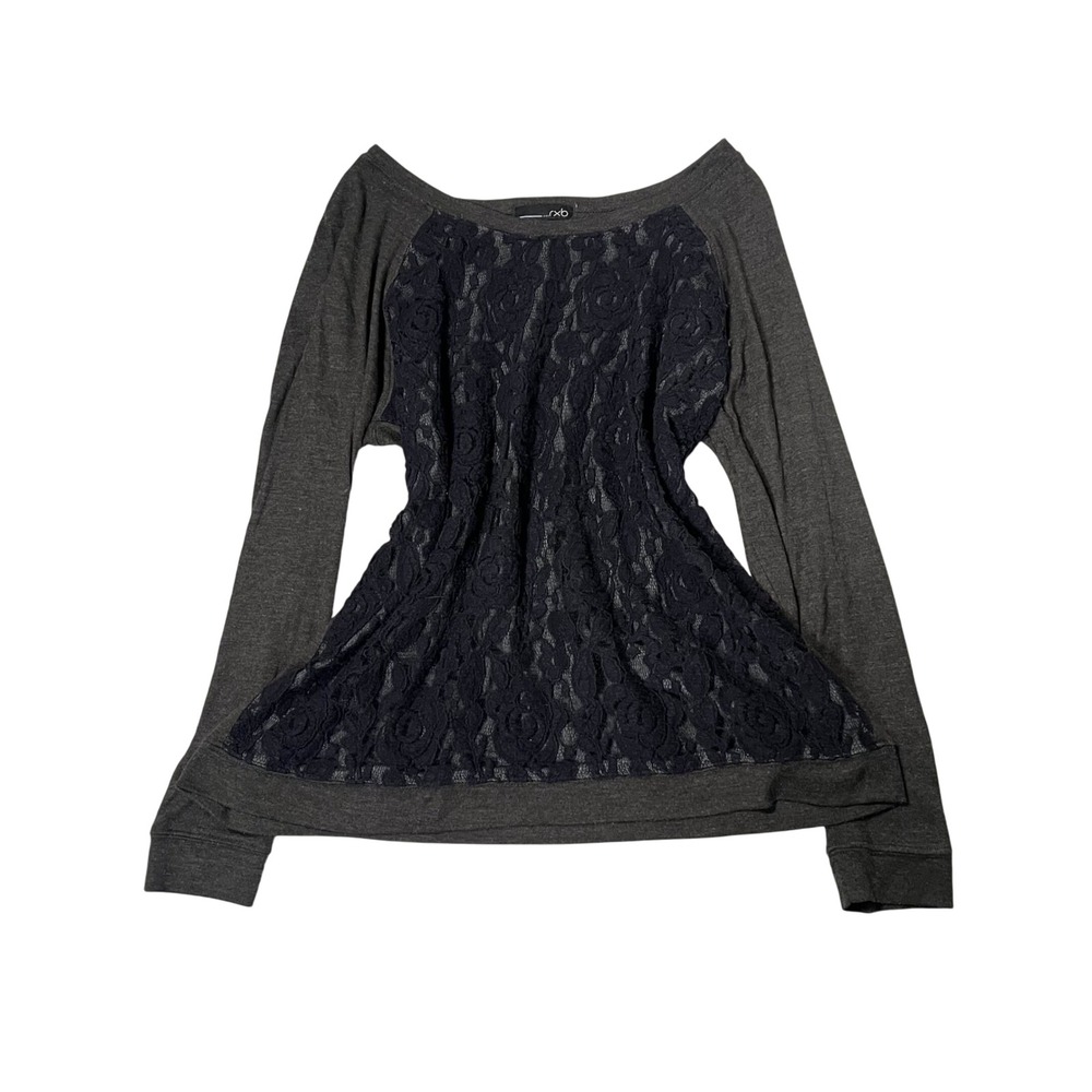 rxb Charcoal Gray Lace Inset‎ Raglan Long Sleeve Top Women's Size L